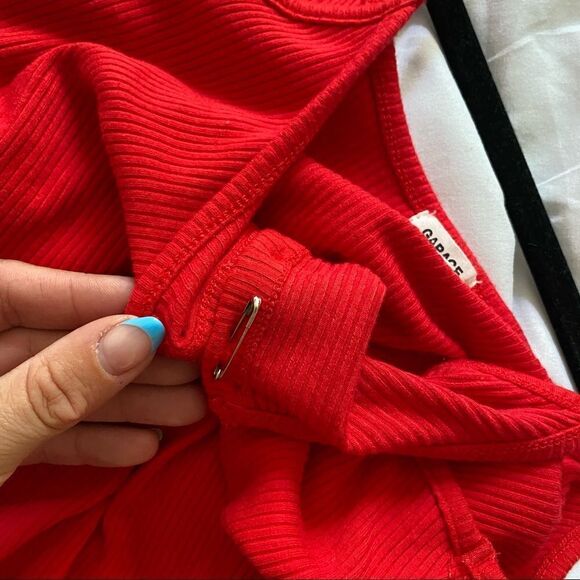 Garage Red Button Down Cami Bodysuit - Picture 8 of 9